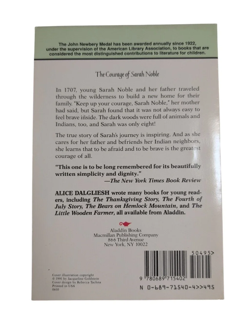 🍁2/$7🍁The Courage Of Sarah Noble By Alice Dalgliesh
